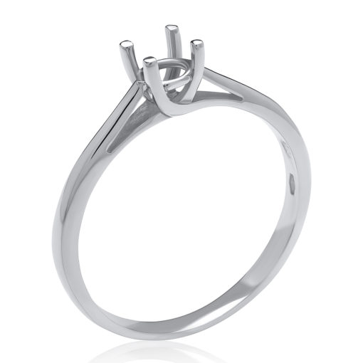 Montura anillo solitario en oro blanco de 18k ct 0,20 con centro para una 1 piedra de 4 garras. Componente para joyería profesional.